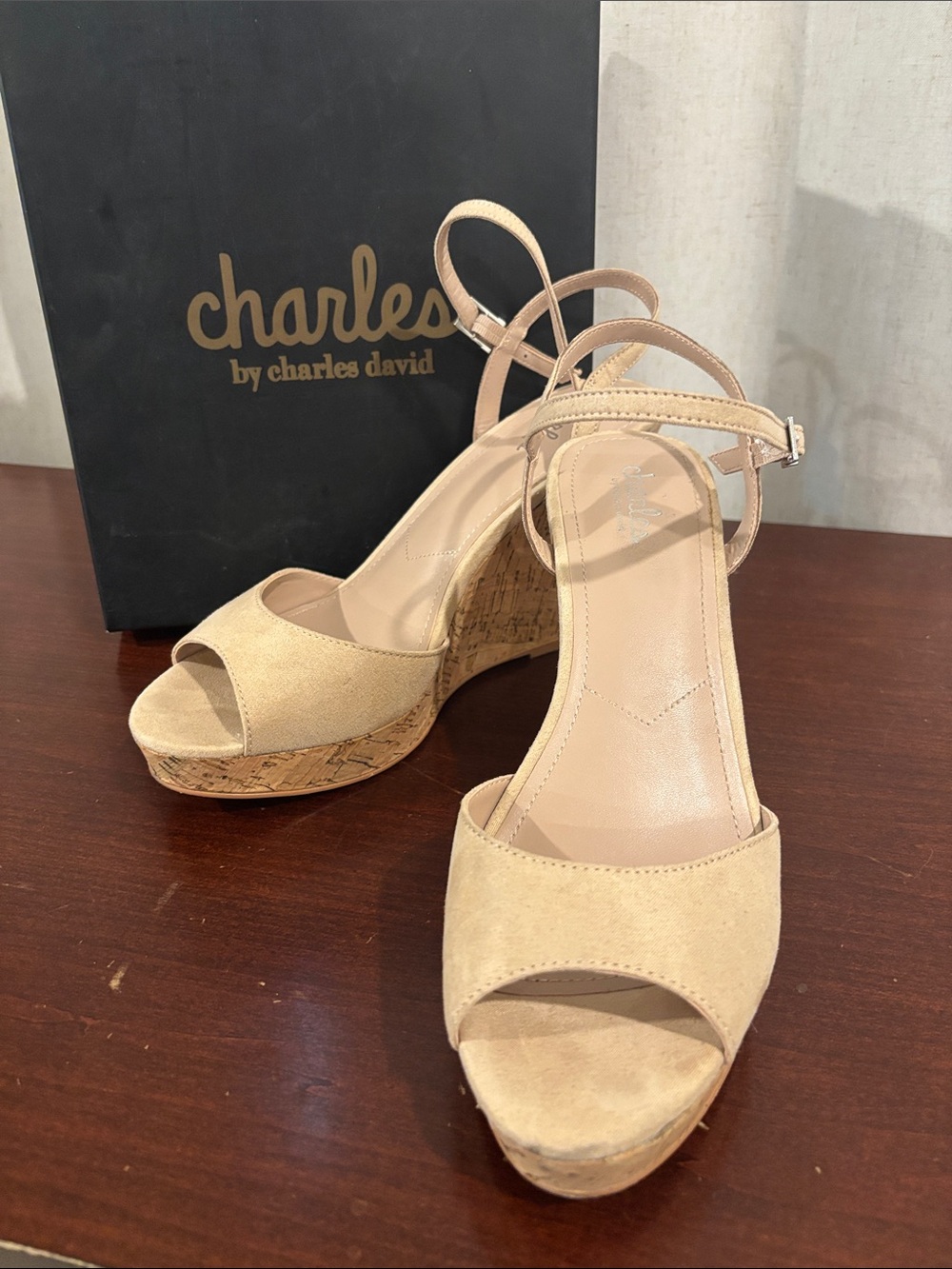 Charles by Charles David Women's Beige Cork Wedge Sandals